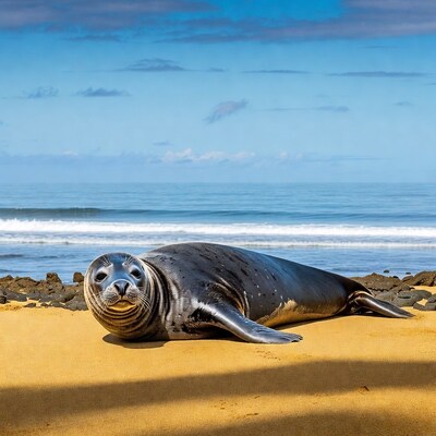 Harbor seal lounging on beach
