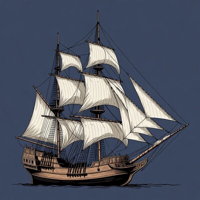Sailing Ship with Full Sails