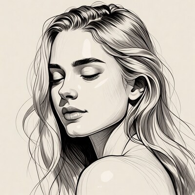 Closeup portrait of woman with long blonde hair
