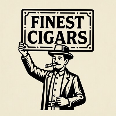 Man Holding Finest Cigars Sign