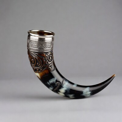 Viking Drinking Horn with Silver Rim