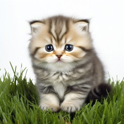 Cute British Shorthair kitten on grass