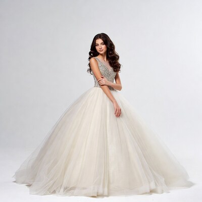 Woman in white tulle ball gown