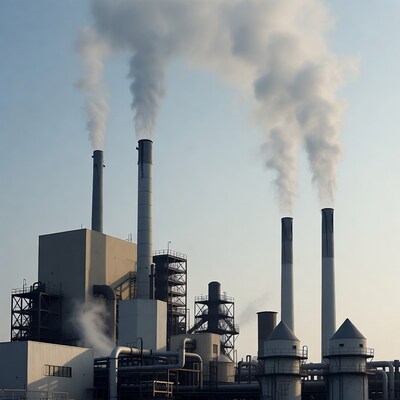 Industrial Factory Chimneys Emitting Smoke