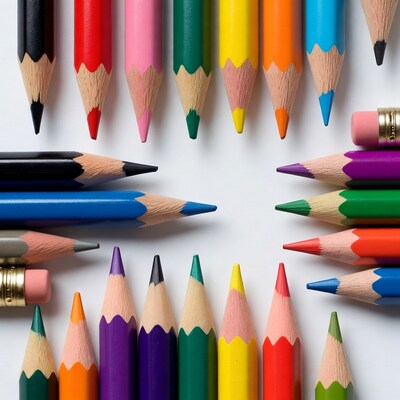Colorful Pencils Arranged on White Background