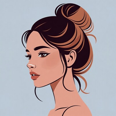 Profile of Woman with Messy Bun Hairstyle