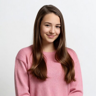 Teen girl smiling in pink sweater