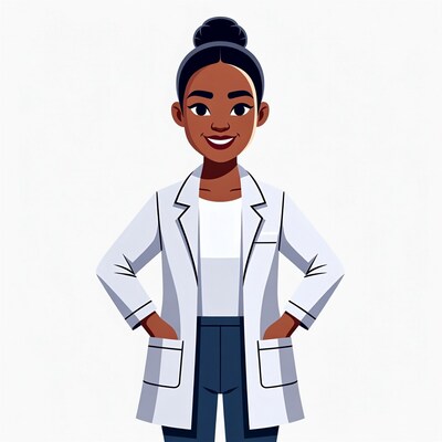 African-American woman in white lab coat