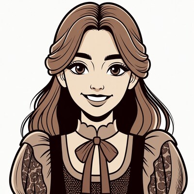 Smiling woman in vintage dress illustration