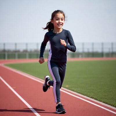 Young Asian girl running on track