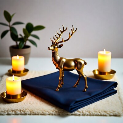 Golden Deer Figurine with Candles