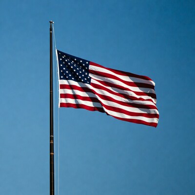 American flag waving on pole