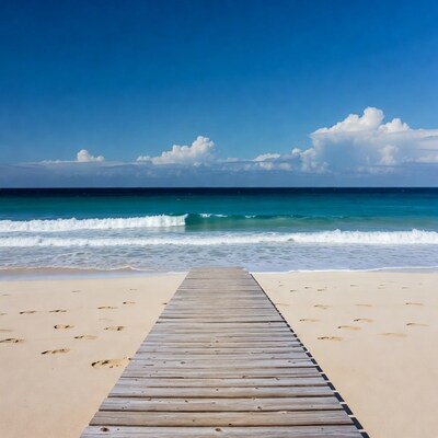 Wooden pier on beach to ocean