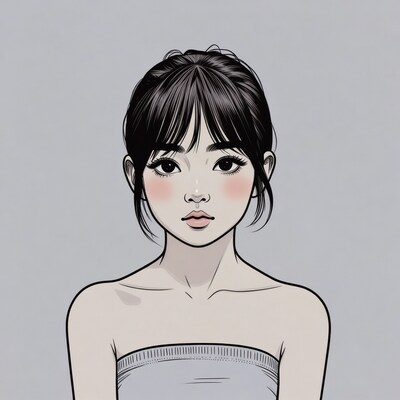 Asian girl with bangs illustration