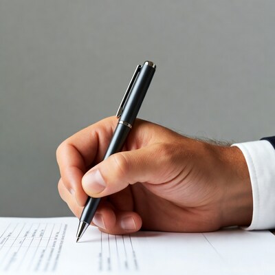Man signing document with pen
