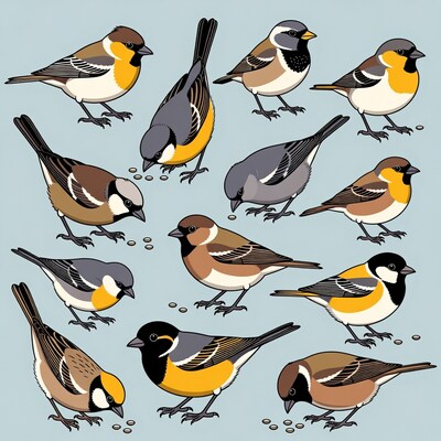 Colorful Reed Buntings Illustration
