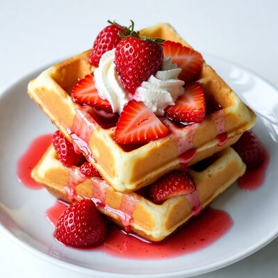Strawberry Waffles with Whipped Cream