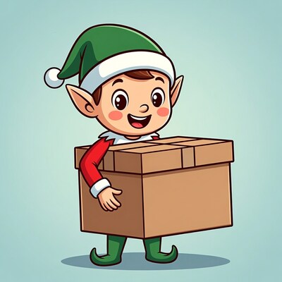 Cartoon Elf Boy Holding Gift Box