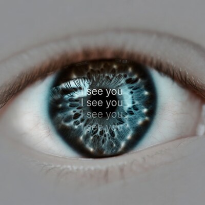 Blue eye with 'I see you' text