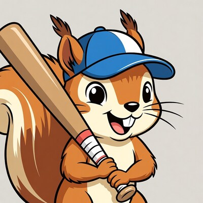 Cartoon squirrel holding baseball bat