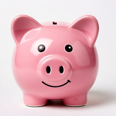 Pink piggy bank smiling