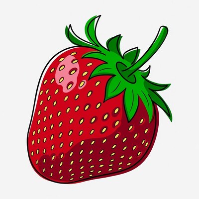 Cartoon Strawberry with Green Leaves