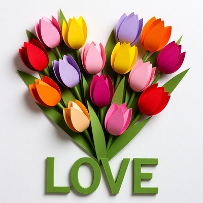 Paper Tulips Heart with LOVE