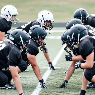 Football team huddle on field