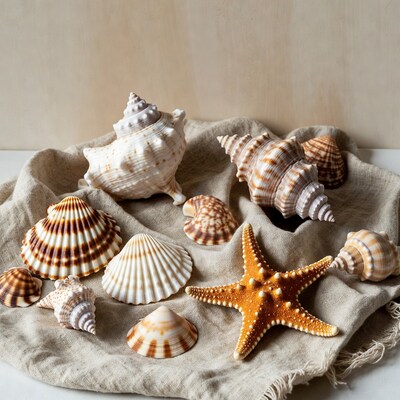 Assortment of seashells and starfish