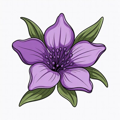 Purple Flower Illustration with Leaves