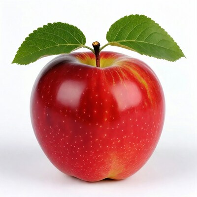 Red apple with green leaf