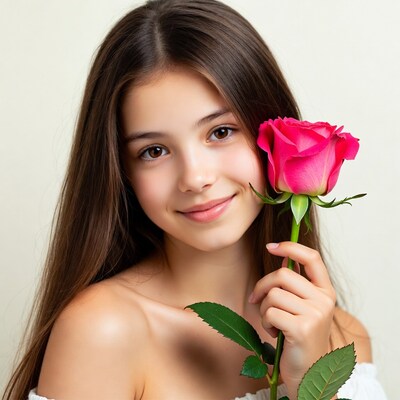 Girl holding pink rose