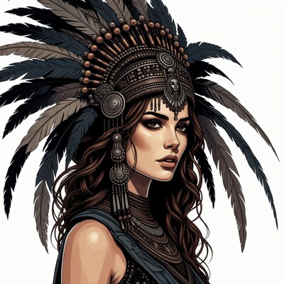 Woman in Feather Headdress Illustration