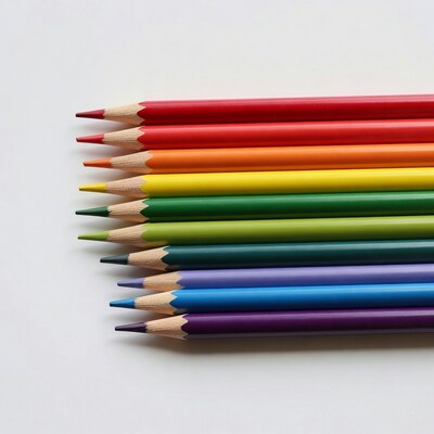 Colorful pencils arranged in rainbow