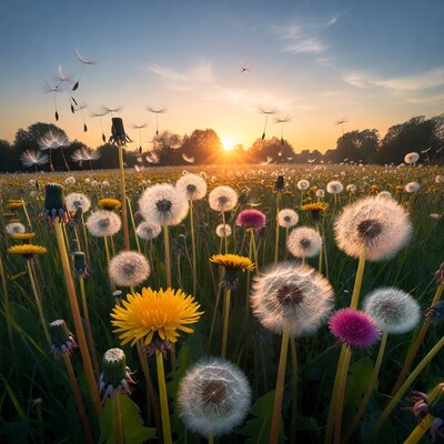 Dandelion Field at Sunset