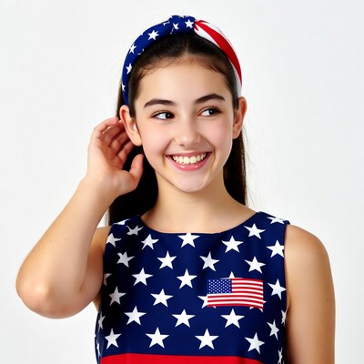 Girl in American flag dress and headband