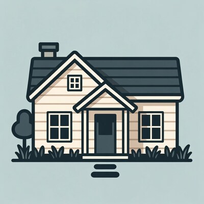 Cartoon House with Chimney and Trees