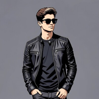 Young man in leather jacket and sunglasses