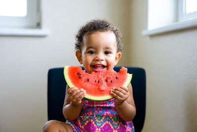 African-American baby eating watermelon