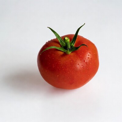 Fresh red tomato with water droplets