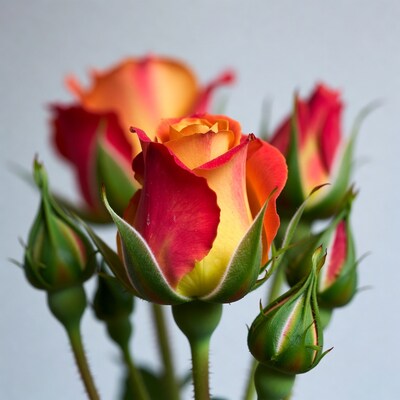 Orange Red Rose Buds Bouquet