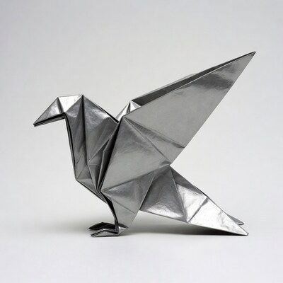 Silver metallic origami crane
