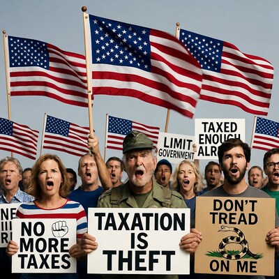 Anti-tax protesters with American flags