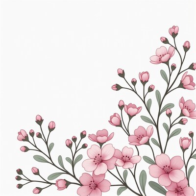 Pink Cherry Blossom Branches Illustration