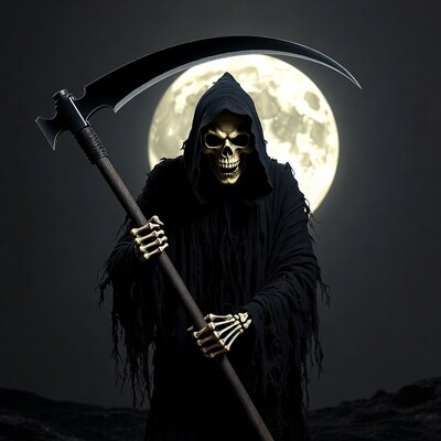 Grim Reaper with Scythe and Moon