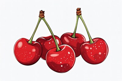 Four red cherries illustration