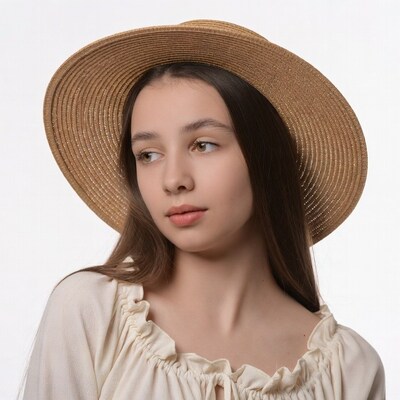 Girl wearing wide-brim straw hat