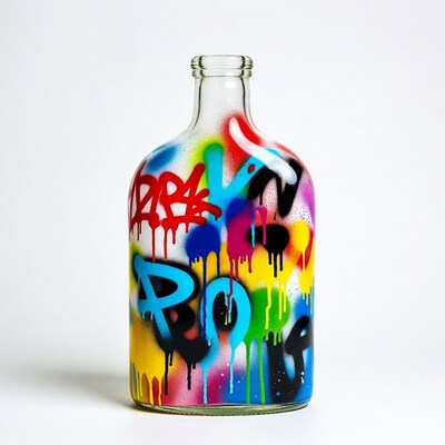 Graffiti Spray Painted Glass Bottle
