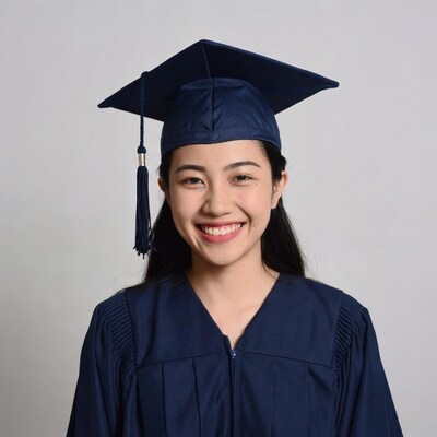 Asian girl in graduation gown and cap