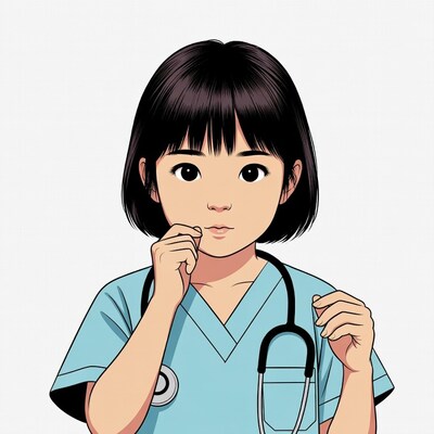 Asian girl nurse with stethoscope